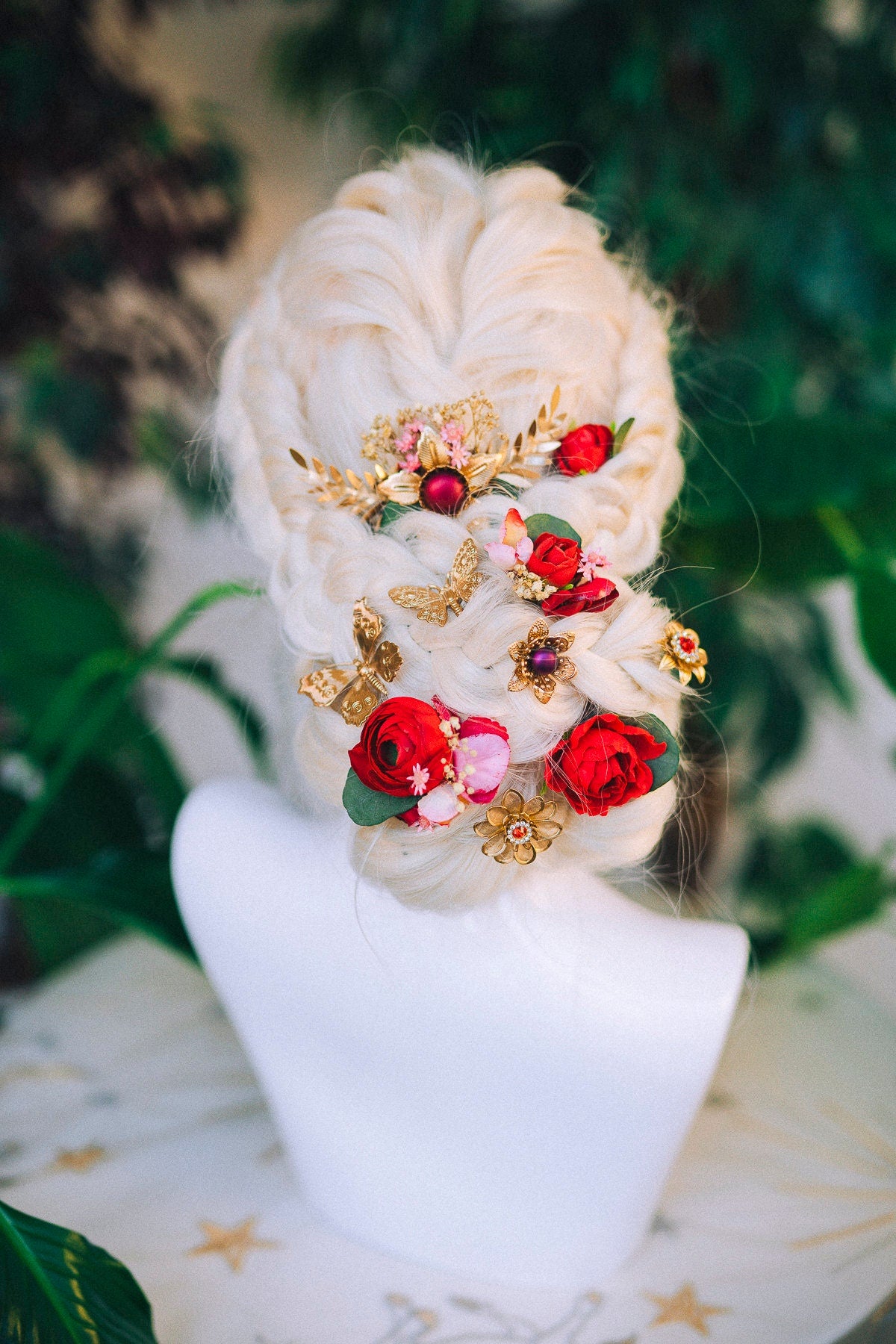 Boho Hairpins Flower Hair Comb Wedding Flowers Red Flowers In Hair Boho Bride Dried Flower Crown Boho Chic Style Flower Hairpins