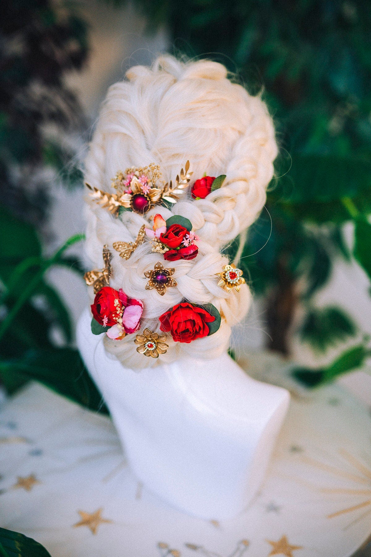 Boho Hairpins Flower Hair Comb Wedding Flowers Red Flowers In Hair Boho Bride Dried Flower Crown Boho Chic Style Flower Hairpins