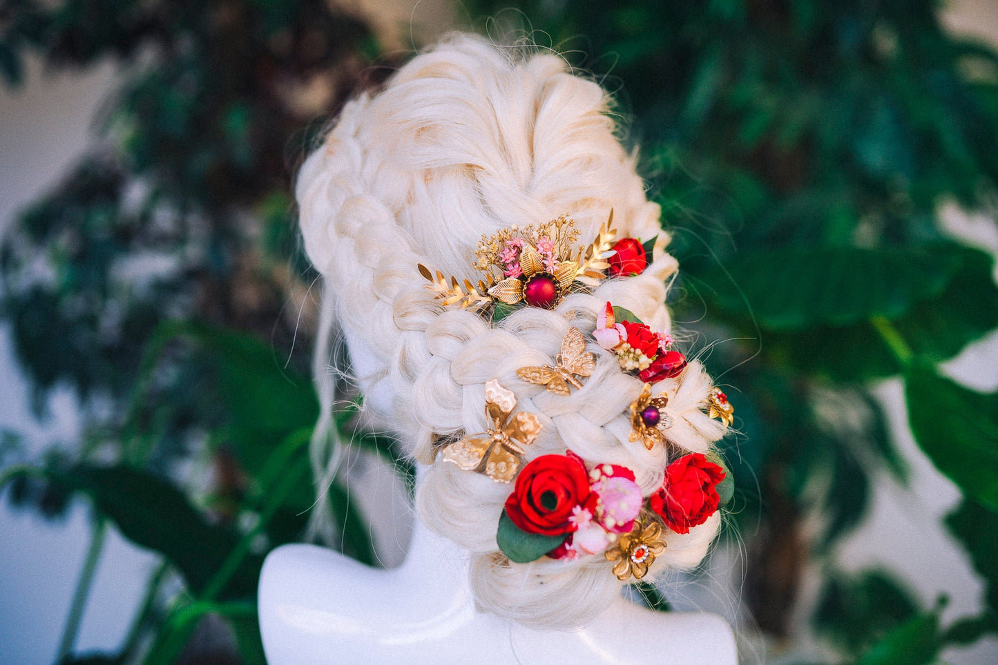 Boho Hairpins Flower Hair Comb Wedding Flowers Red Flowers In Hair Boho Bride Dried Flower Crown Boho Chic Style Flower Hairpins