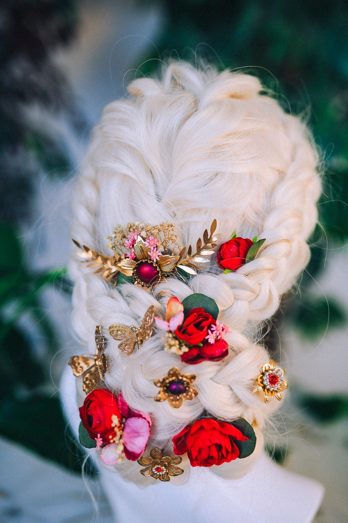 Boho Hairpins Flower Hair Comb Wedding Flowers Red Flowers In Hair Boho Bride Dried Flower Crown Boho Chic Style Flower Hairpins