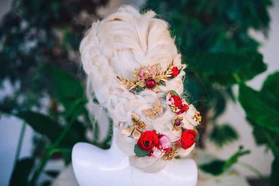 Boho Hairpins Flower Hair Comb Wedding Flowers Red Flowers In Hair Boho Bride Dried Flower Crown Boho Chic Style Flower Hairpins