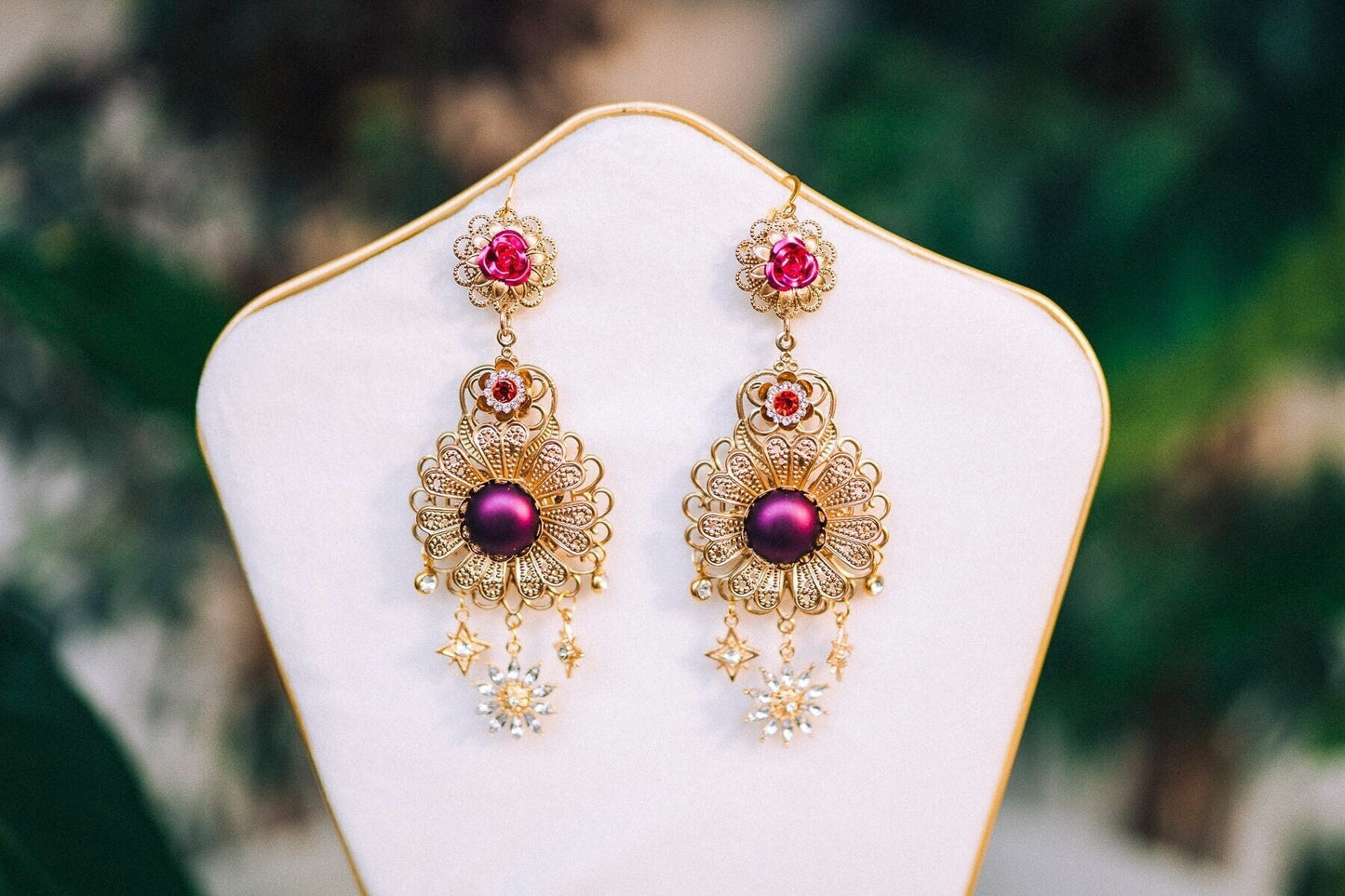 Romantic Flower Earrings Gold Earrings Beautiful Photo Props Celestial Earrings Wedding Flower Accessories Festival Fashion