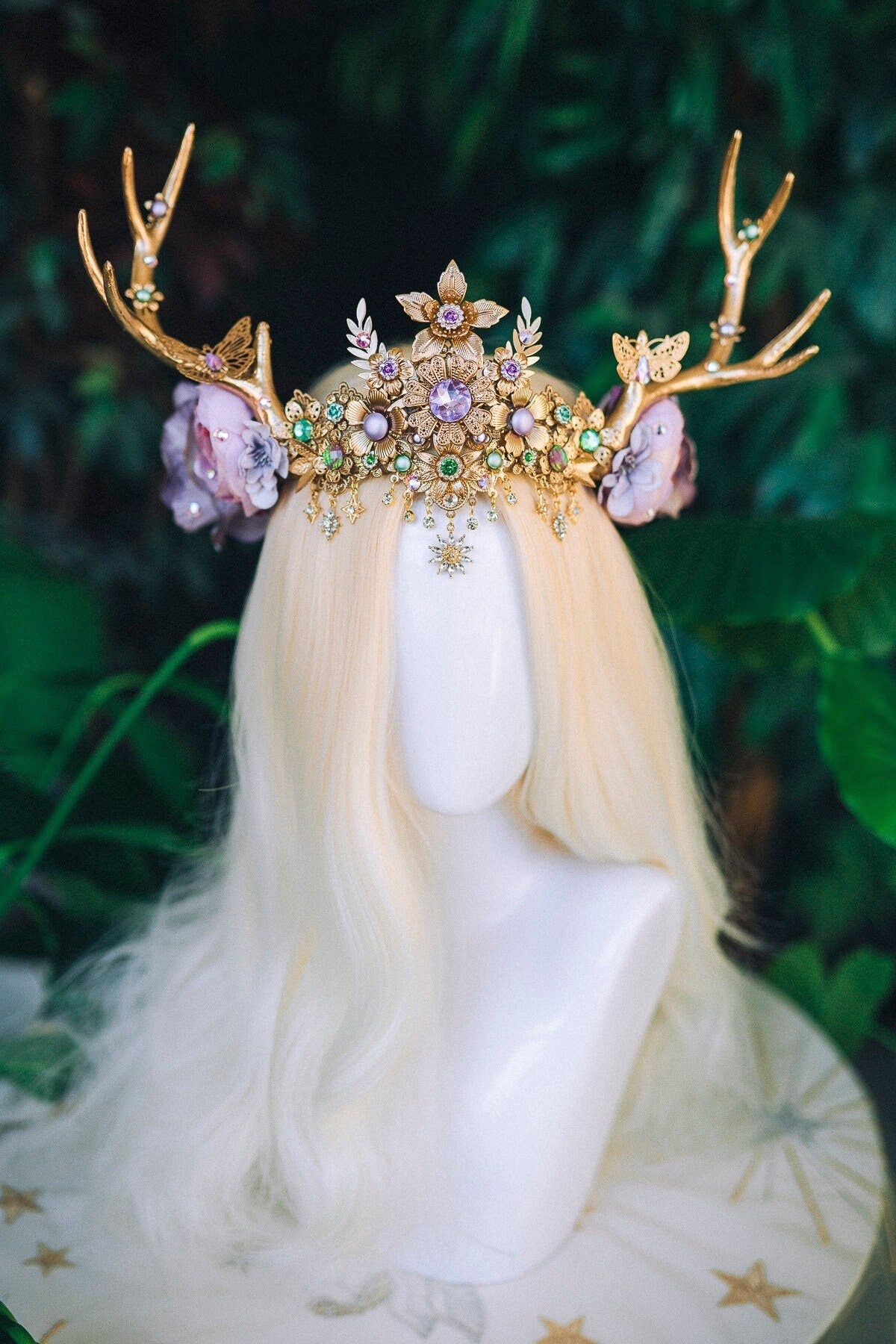 Flower Antlers Headband Deer Horns Lavender Crown Cute Tiara Christmas Party Burning Man Festival Deer Costume Halloween Flower Crown Boho