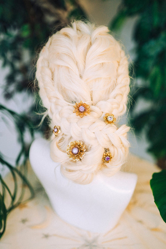 Boho Hairpins Flower Hair Comb Wedding Flowers Emerald Flowers In Hair Boho Bride Lavender Flower Crown Boho Chic Style Flower Hairpins