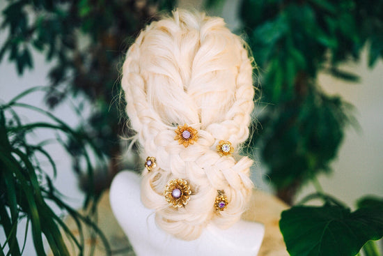 Boho Hairpins Flower Hair Comb Wedding Flowers Emerald Flowers In Hair Boho Bride Lavender Flower Crown Boho Chic Style Flower Hairpins