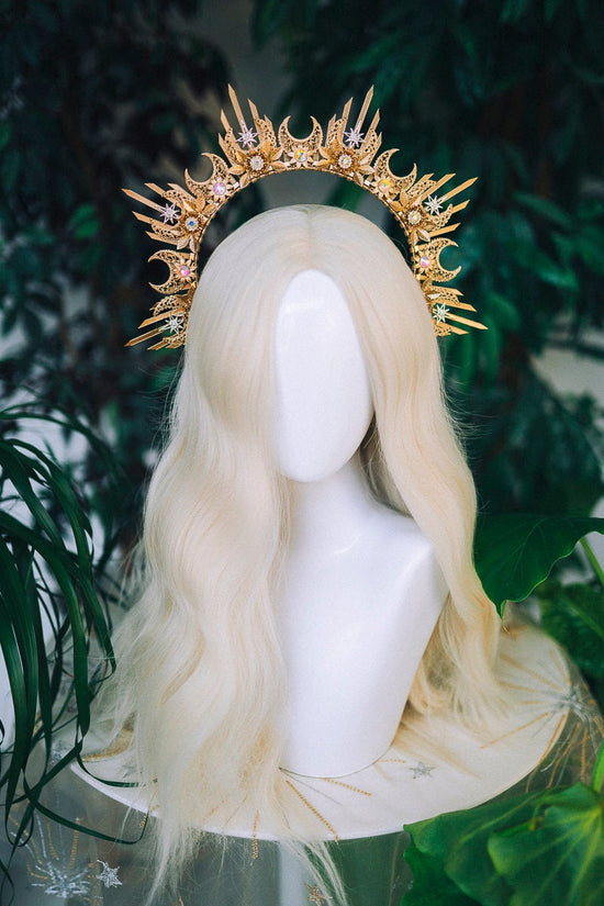 Halo Gold halo crown Jewellery Gold crown Flower crown Bridal headpiece Celestial jewellery Krone Crown Headdress Fairy crown Wedding crown