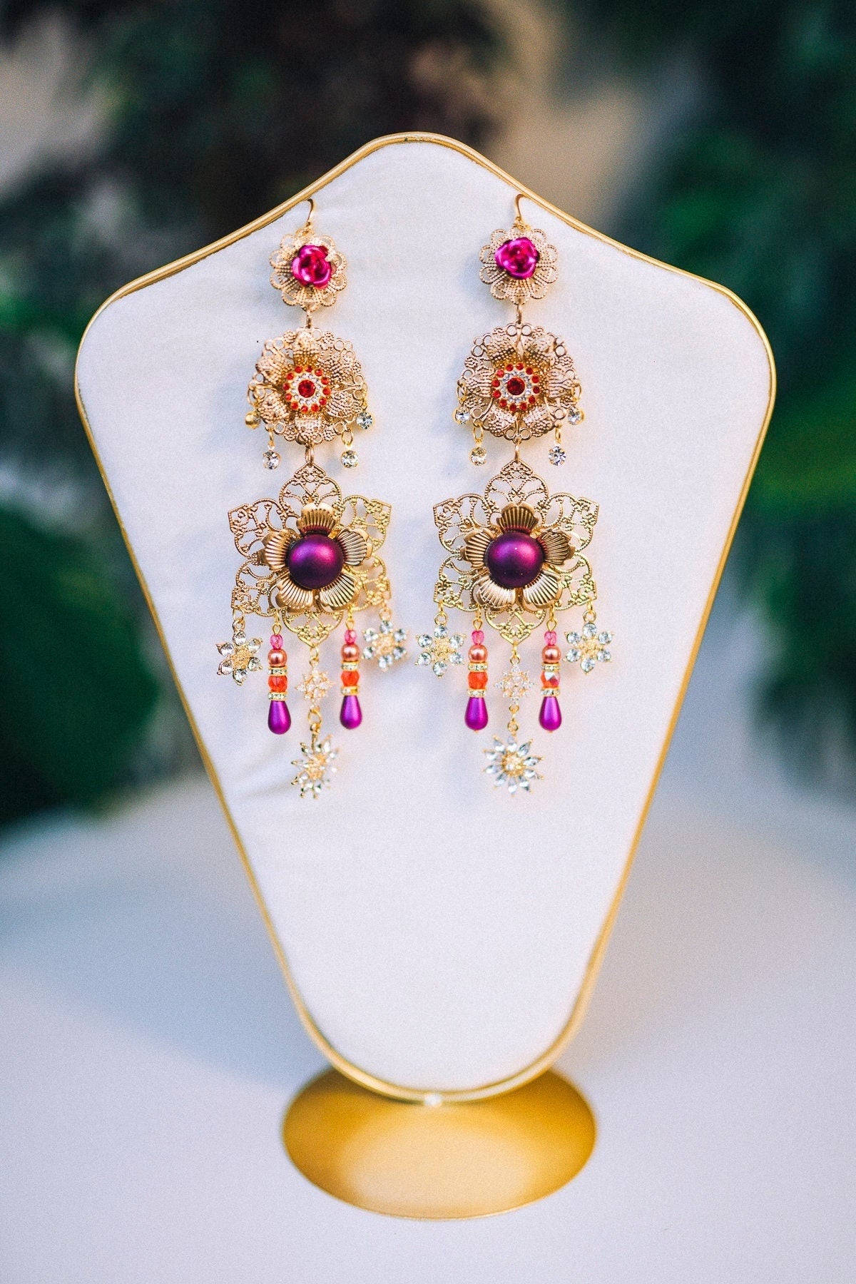 READY TO SHIP Romantic Flower Earrings Gold Earrings Beautiful Photo Props Celestial Earrings Wedding Flower Accessories Festival Fashion