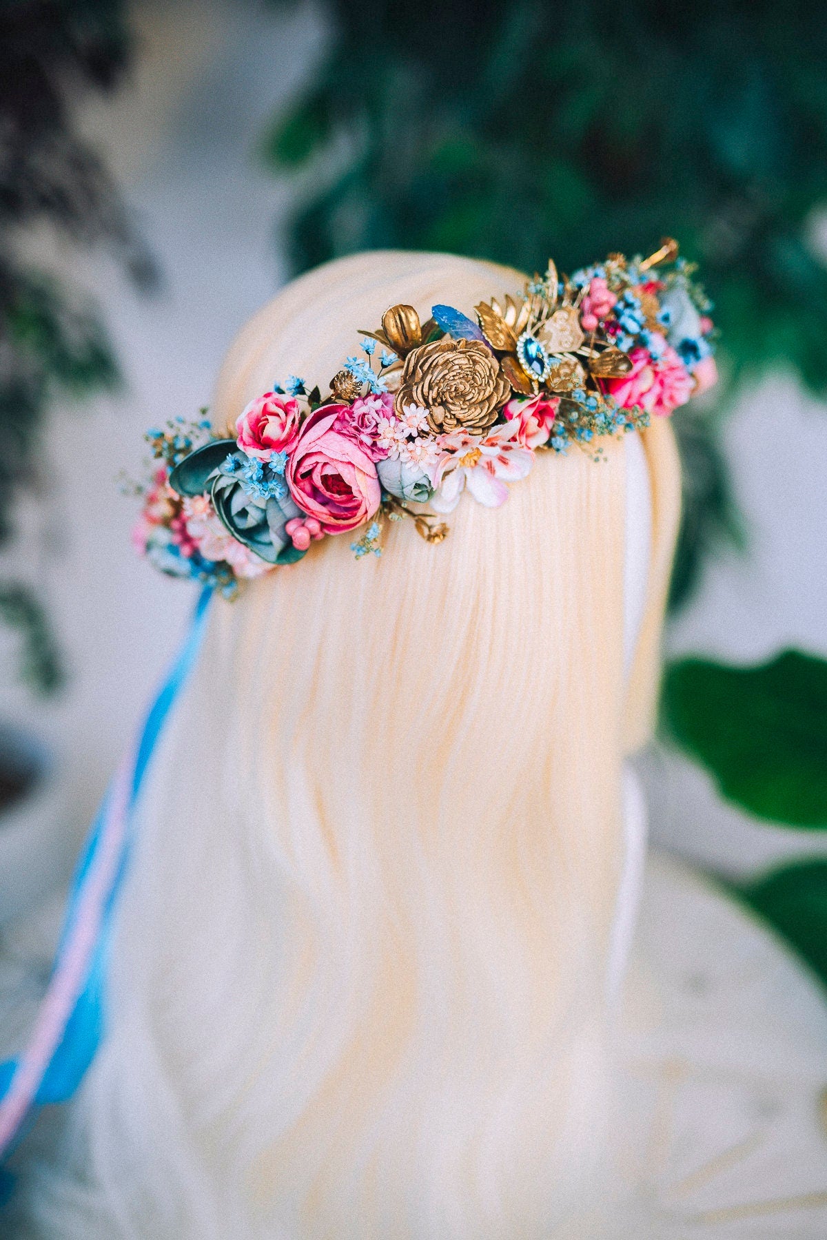 Flower crown Diadem Celestial jewellery Bridal headpiece Accessories Fairy Crown Gold Crown Crystal Crown Flower hair wreath Boho hair style