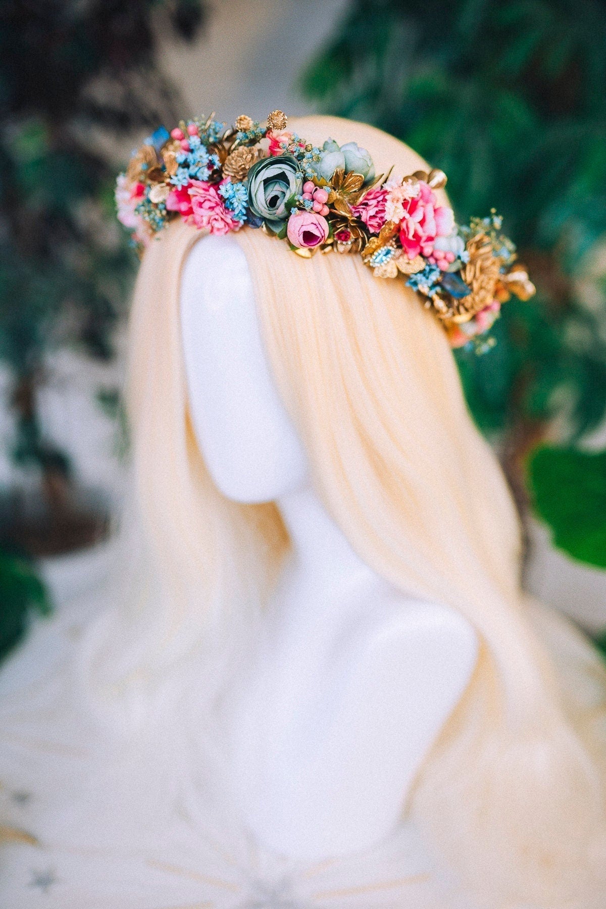 Flower crown Diadem Celestial jewellery Bridal headpiece Accessories Fairy Crown Gold Crown Crystal Crown Flower hair wreath Boho hair style