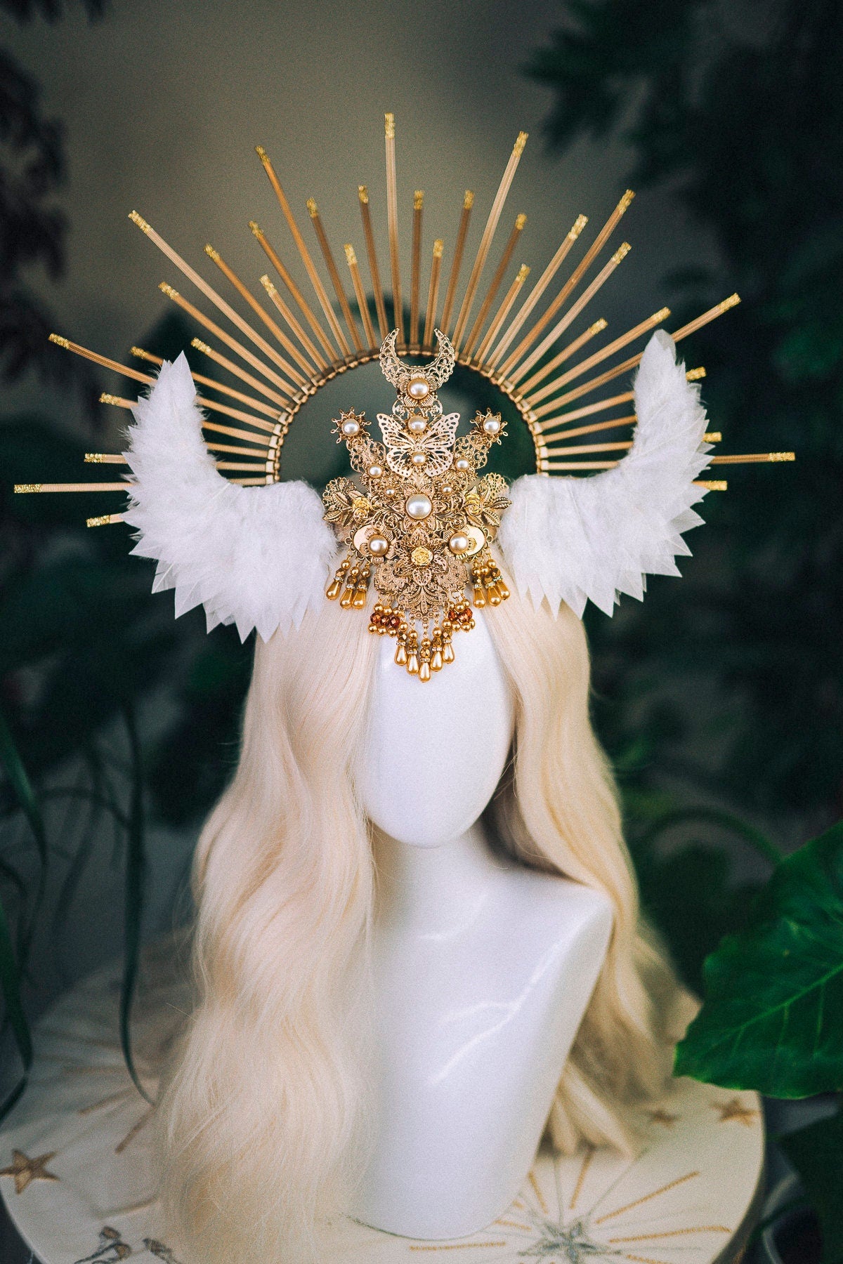 Halo crown Wedding headpiece Goddess crowns Flower crown Tiara Sun crown Halo headband Angel crown Krone Celestial Jewellery Halloween