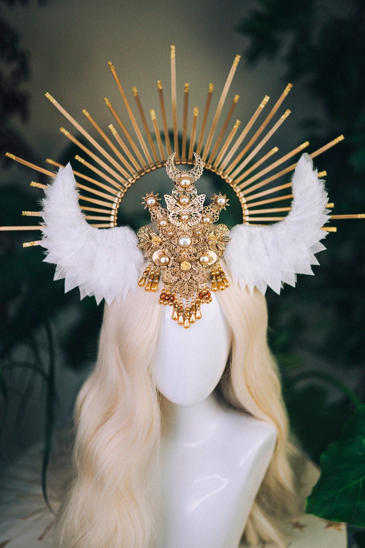 Halo crown Wedding headpiece Goddess crowns Flower crown Tiara Sun crown Halo headband Angel crown Krone Celestial Jewellery Halloween