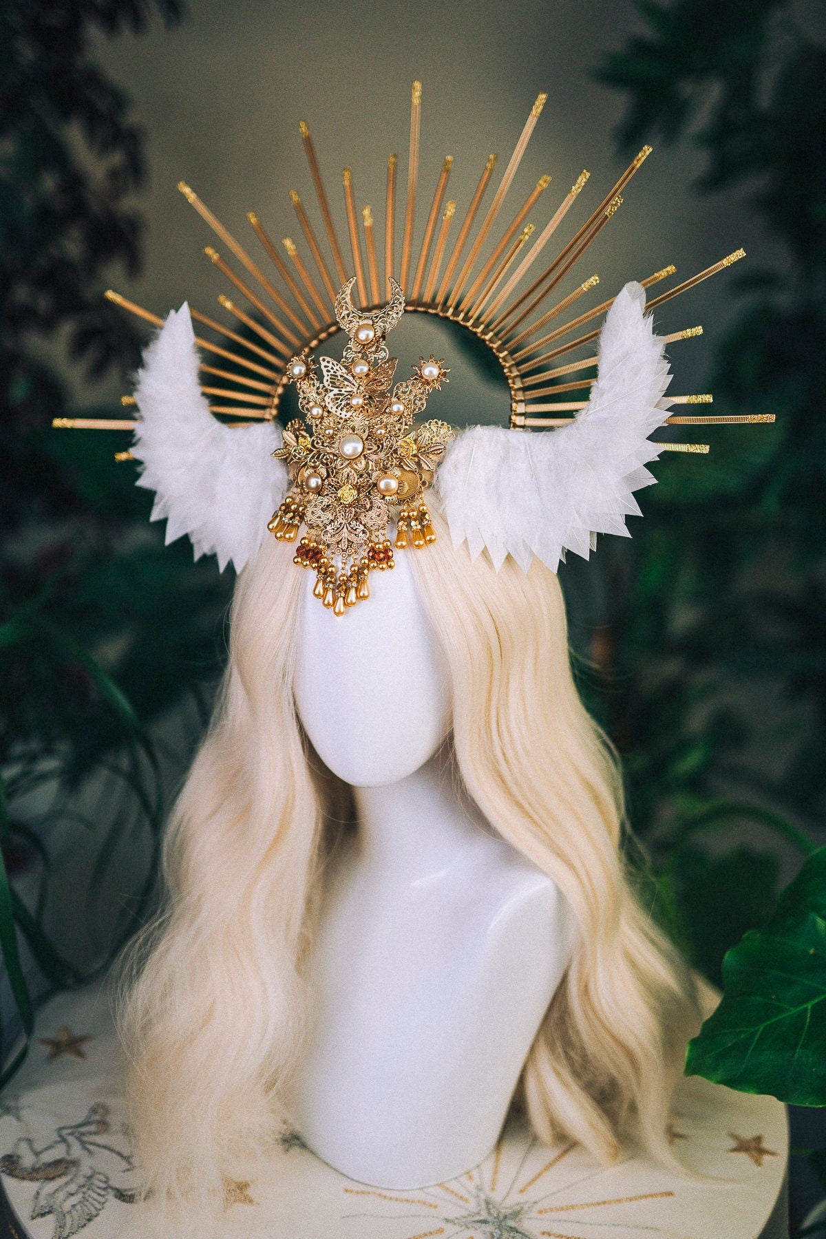 Halo crown Wedding headpiece Goddess crowns Flower crown Tiara Sun crown Halo headband Angel crown Krone Celestial Jewellery Halloween