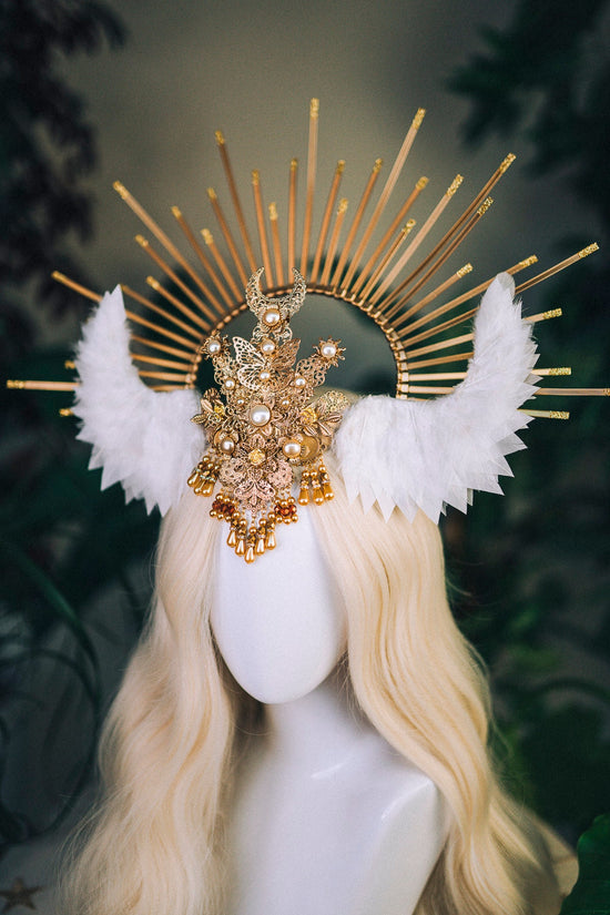 Halo crown Wedding headpiece Goddess crowns Flower crown Tiara Sun crown Halo headband Angel crown Krone Celestial Jewellery Halloween