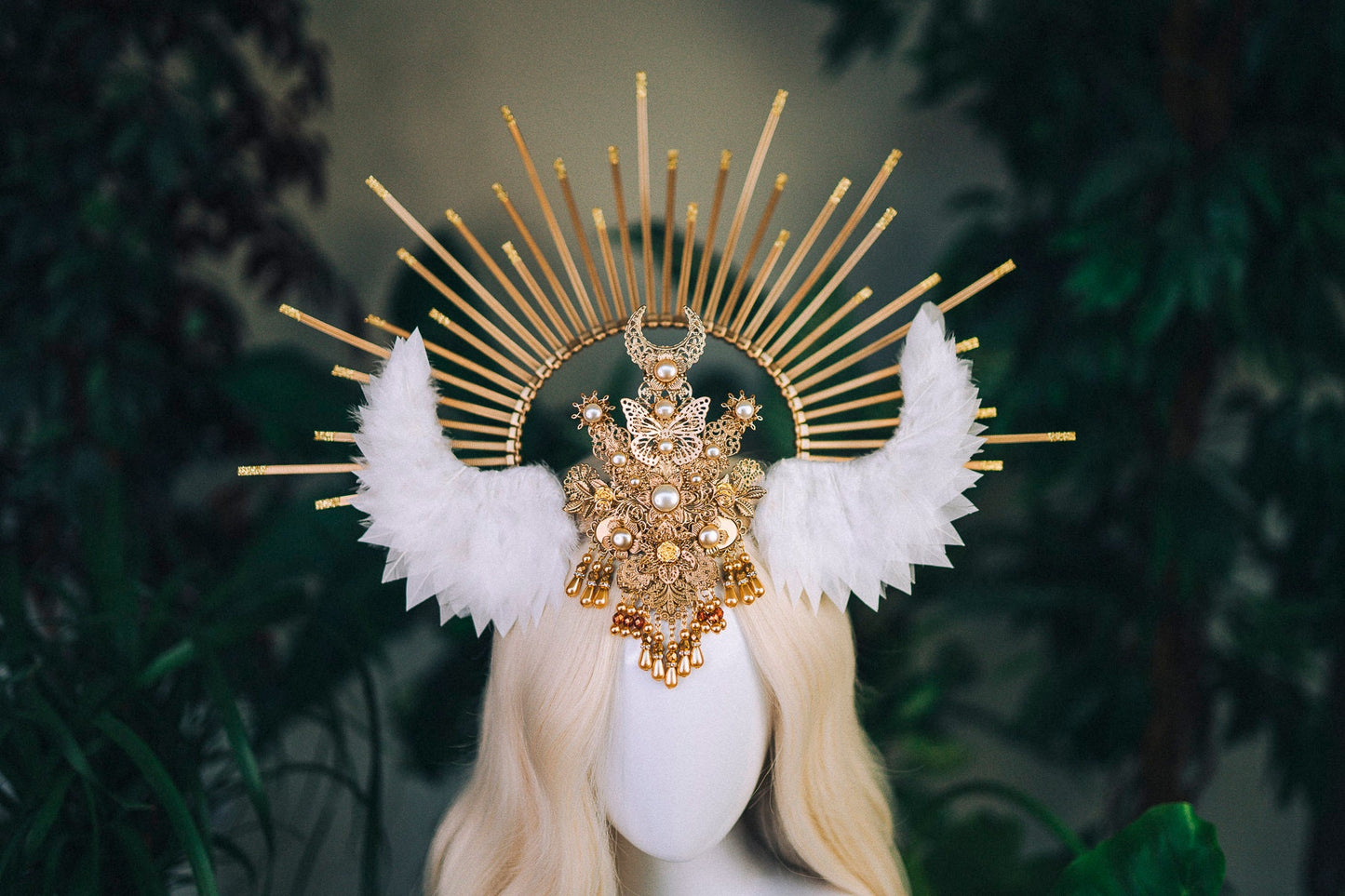 Halo crown Wedding headpiece Goddess crowns Flower crown Tiara Sun crown Halo headband Angel crown Krone Celestial Jewellery Halloween