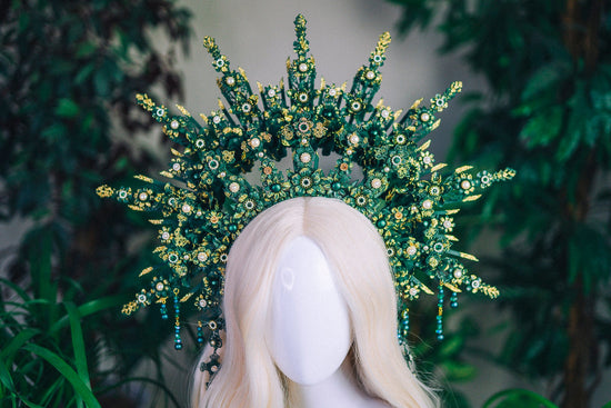 Green halo crown Green crown Tiara Crown Headband Headpiece Headdress Jewellery Accessories Halo Diadem Glitter crown Fairy crown Gothic