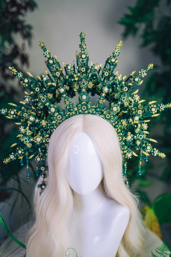 Green halo crown Green crown Tiara Crown Headband Headpiece Headdress Jewellery Accessories Halo Diadem Glitter crown Fairy crown Gothic