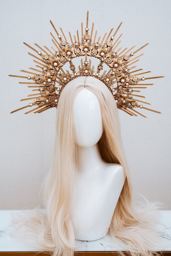 Gold halo crown, Wedding headpiece, Halo Crown, Goddess crown, Halo Headband, Gold crown, Bridal Headpiece, Wedding Crown