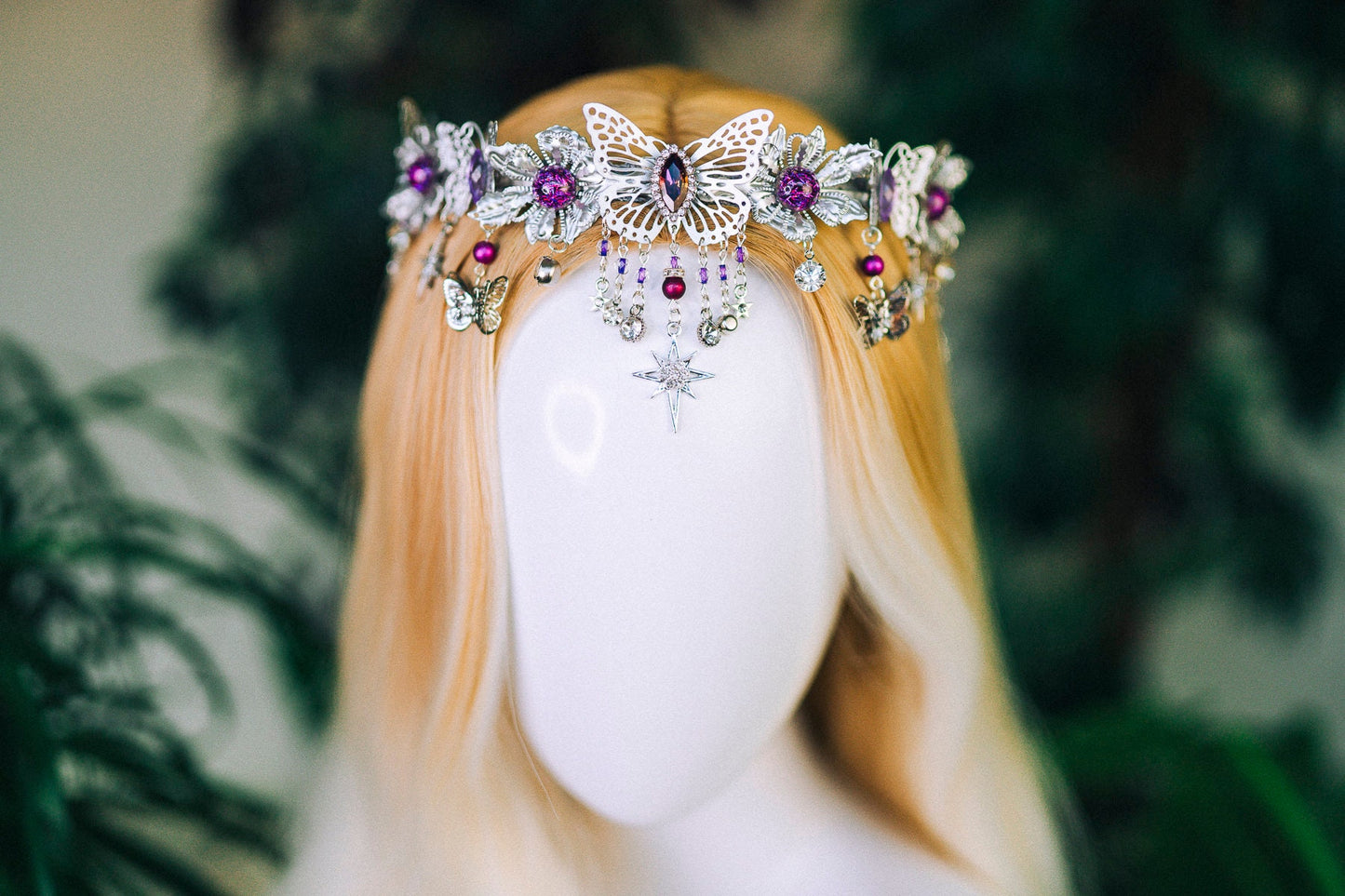 Purple tiara Flower crown Jewellery Elf tiara Diadem Crown Fairy crown Bridal crown Burning man Festival headpiece Butterfly crown Halloween