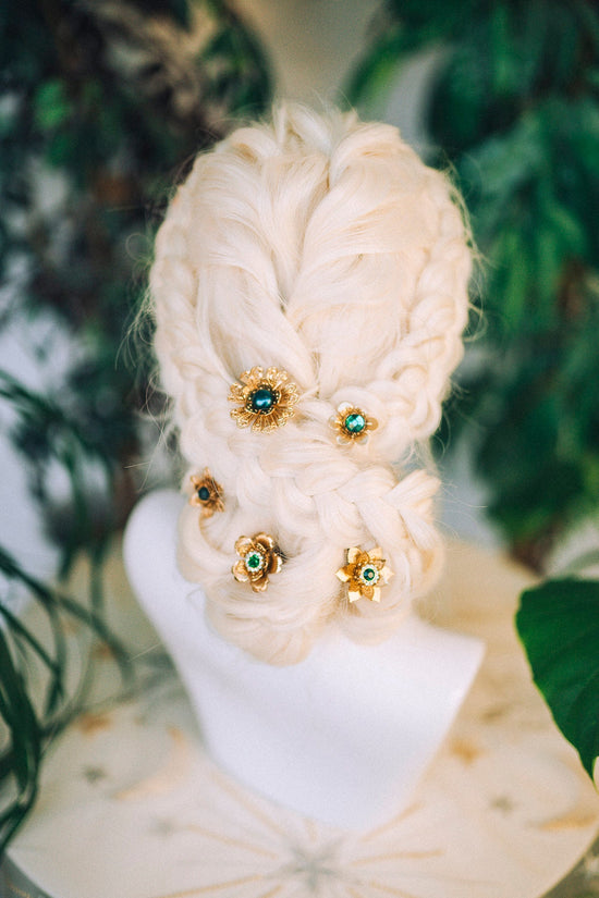 Boho Hairpins Flower Hair Comb Wedding Flowers Emerald Flowers In Hair Boho Bride Flower Crown Boho Chic Style Flower Hairpins Jewellery