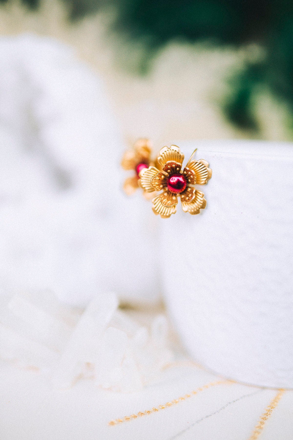 READY TO SHIP Flower earrings Festival earrings Gold Summer earrings Flower jewellery Wedding accessories Burgundy earrings Bridal earrings