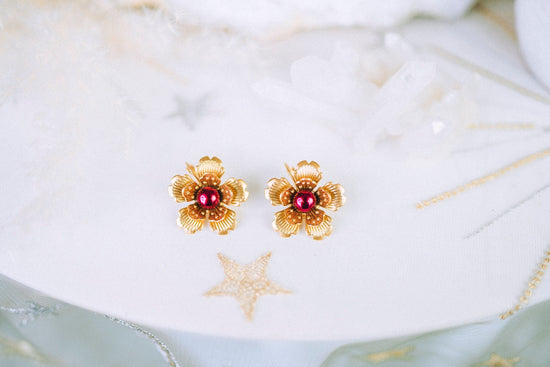 READY TO SHIP Flower earrings Festival earrings Gold Summer earrings Flower jewellery Wedding accessories Burgundy earrings Bridal earrings