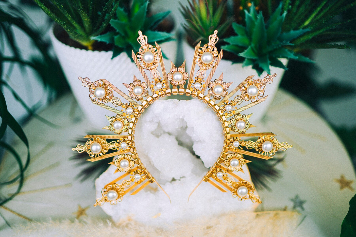 Gold halo crown Festival headpiece Wedding Tiara Bridal headpiece Flower crown Halo headband Jewellery Halloween Accessories Fairy crown