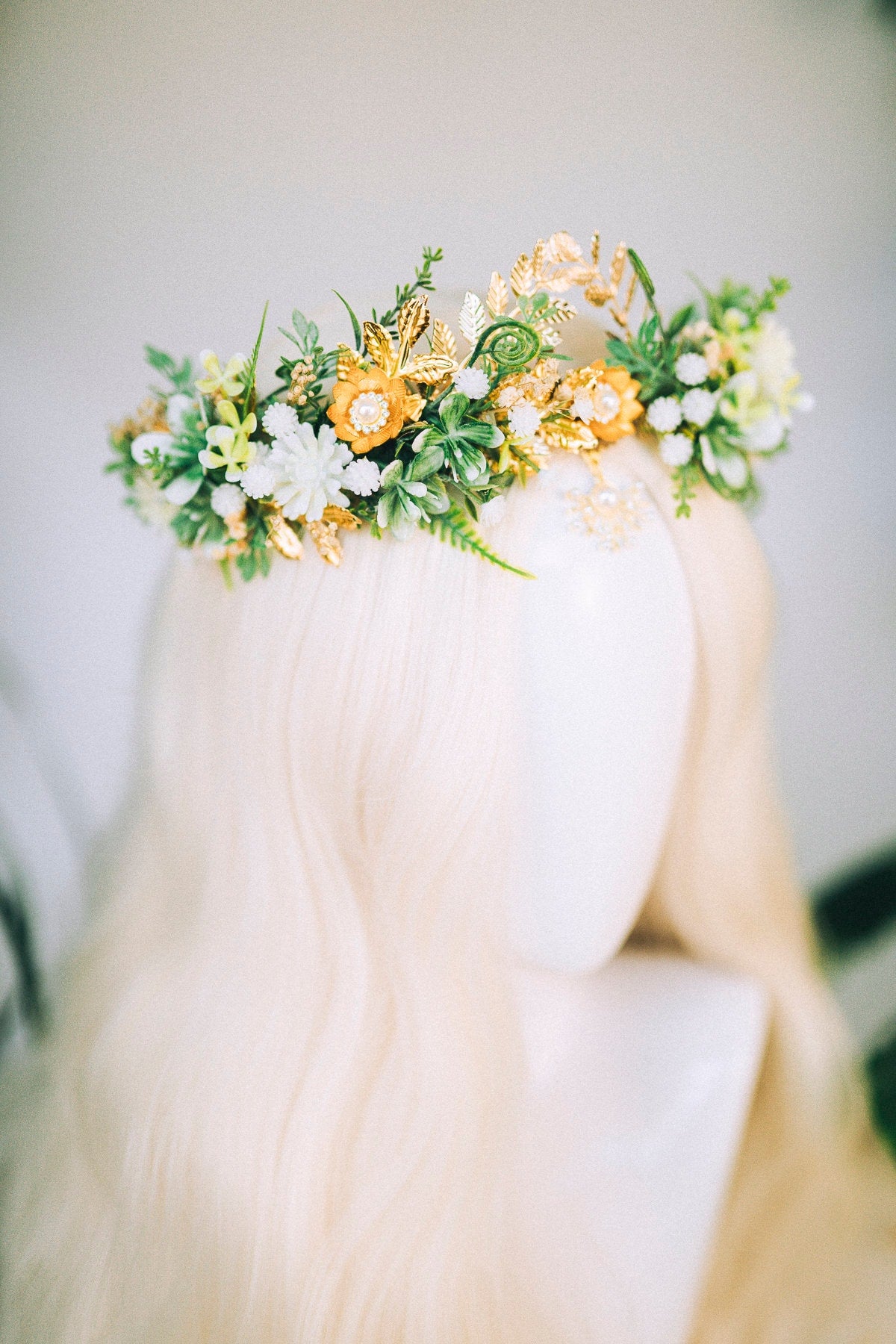 Greenery Flower Crown Flower Tiara Celestial Gold Wedding Headpiece Headband Fairy Eleven Flower Wedding Crown Boho Bride Crystal Crown