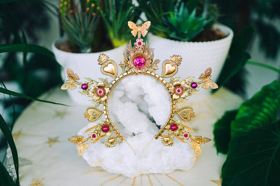 Halo Gold crown Jewellery Flower crown Bridal headpiece Celestial jewellery Krone Crown Headdress Frida Kahlo Wedding crown Halloween Boho