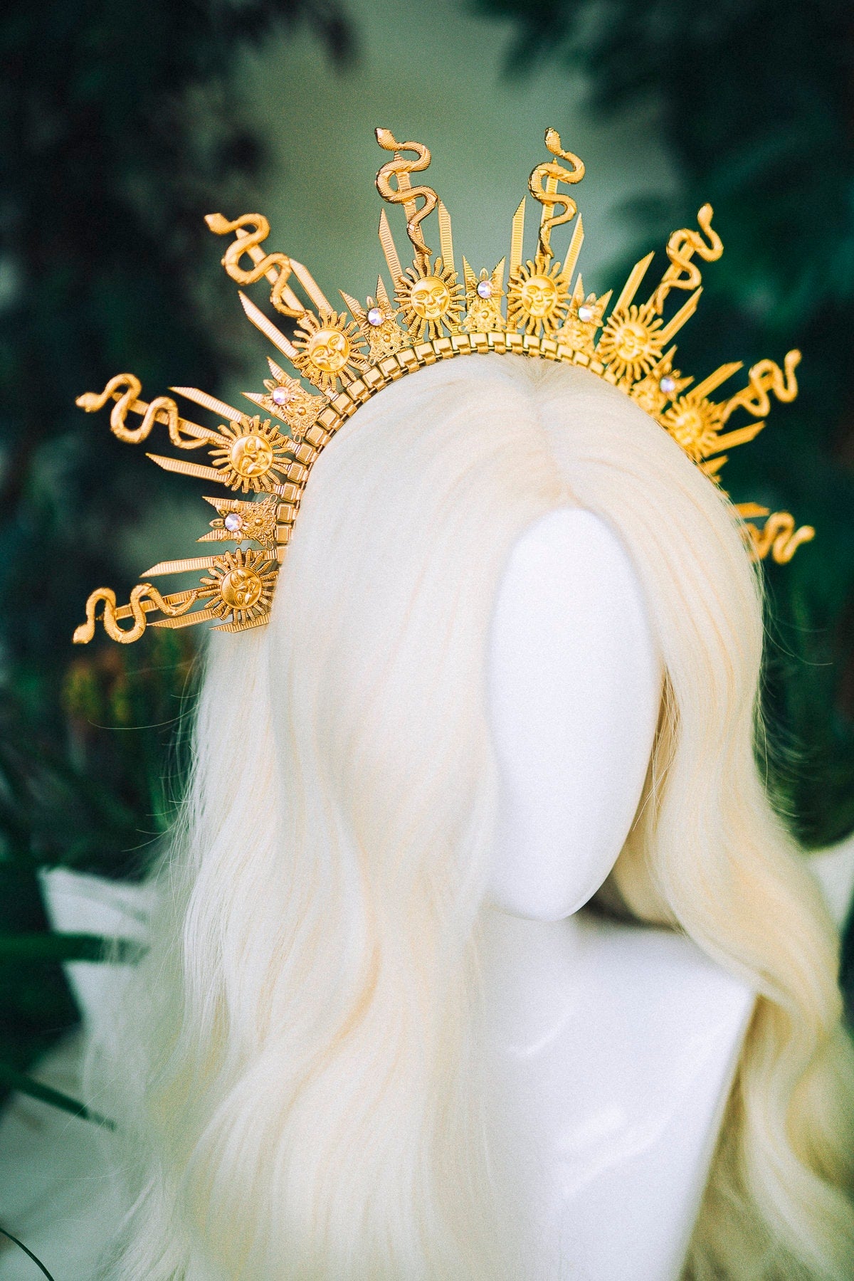 Gold halo crown, Festival headpiece, Medusa crown, Bridal headpiece, Wedding crown, Gold crown, Halloween costume, Fairy crown, Flower crown