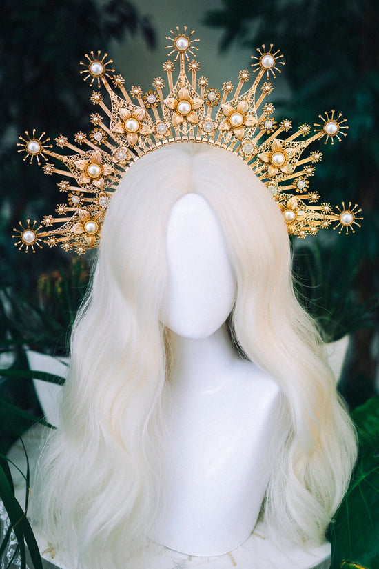 Gold halo crown Festival headpiece Wedding Tiara Bridal headpiece Flower crown Halo headband Jewellery Halloween Accessories Fairy crown