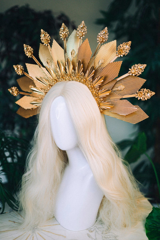 Gold halo crown Festival headpiece Wedding Tiara Bridal headpiece Flower crown Halo headband Jewellery Halloween Accessories Fairy crown