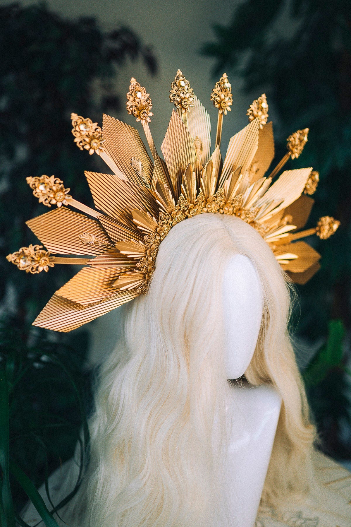 Gold halo crown Festival headpiece Wedding Tiara Bridal headpiece Flower crown Halo headband Jewellery Halloween Accessories Fairy crown