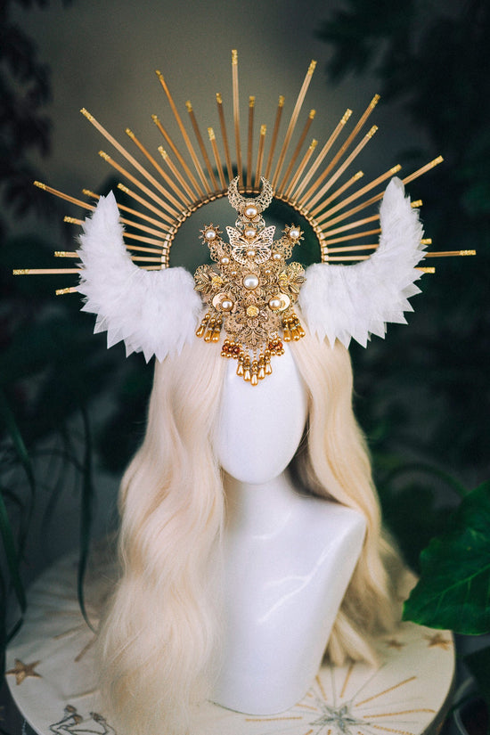 Halo crown Wedding headpiece Goddess crowns Flower crown Tiara Sun crown Halo headband Angel crown Krone Celestial Jewellery Halloween