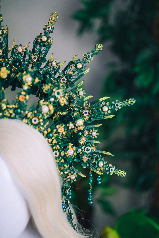 Green halo crown Green crown Tiara Crown Headband Headpiece Headdress Jewellery Accessories Halo Diadem Glitter crown Fairy crown Gothic