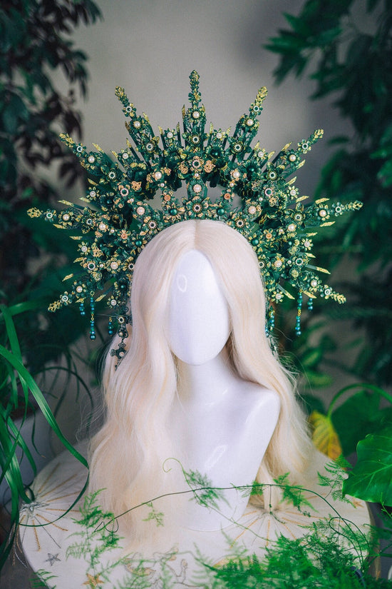 Green halo crown Green crown Tiara Crown Headband Headpiece Headdress Jewellery Accessories Halo Diadem Glitter crown Fairy crown Gothic