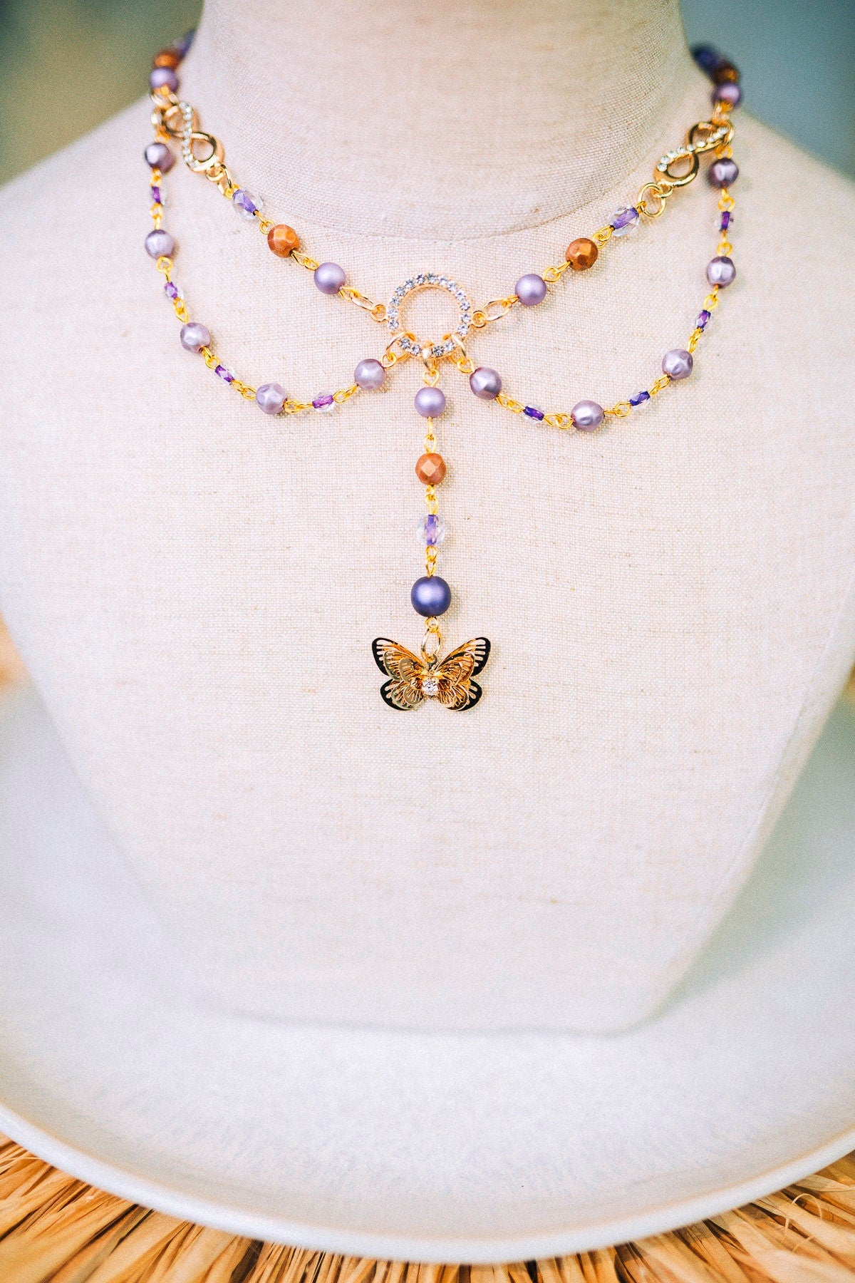 Butterfly necklace Lavender necklace Celestial jewellery Choker Boho jewellery Butterfly Locket Fairy jewellery Pearl choker