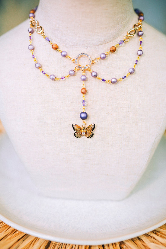 Butterfly necklace Lavender necklace Celestial jewellery Choker Boho jewellery Butterfly Locket Fairy jewellery Pearl choker