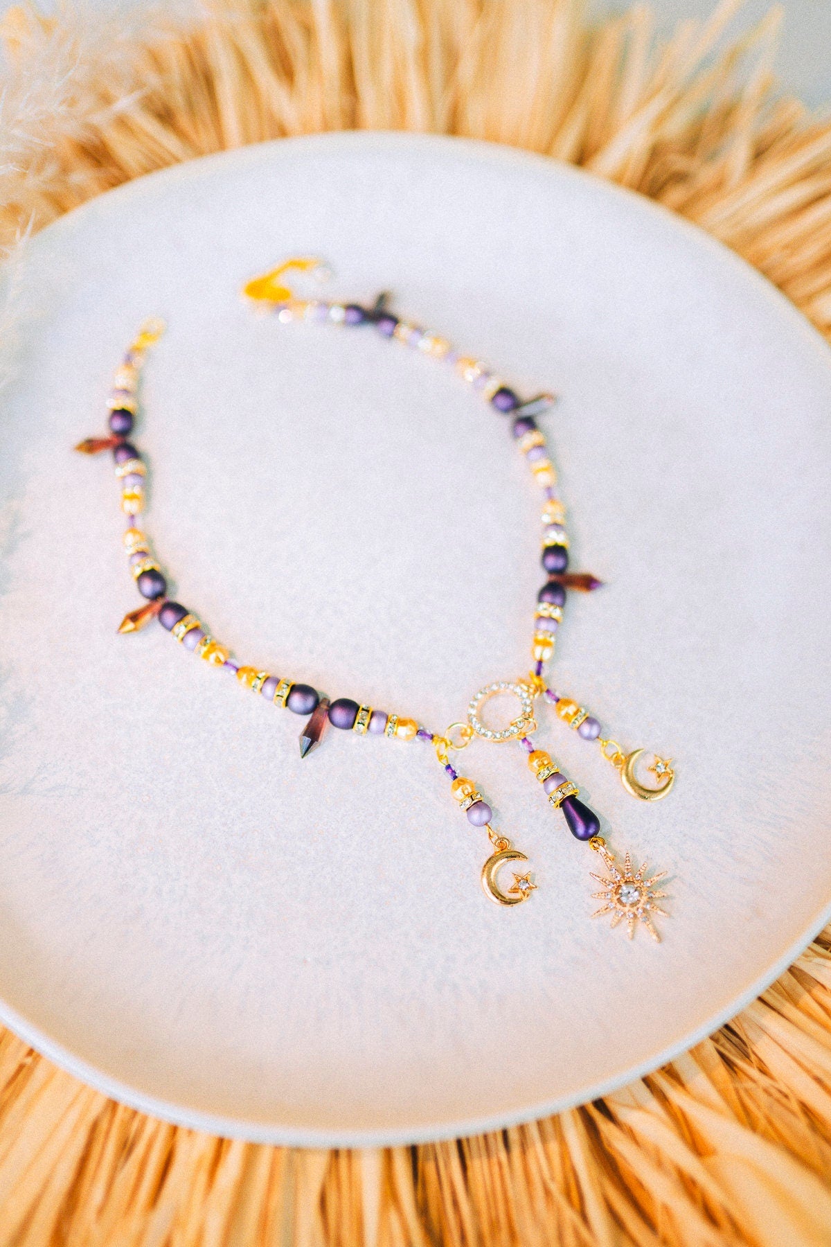 Star necklace Lavender necklace Celestial jewellery Choker Boho jewellery Moon necklace Locket Fairy jewellery Pearl choker Boho jewellery