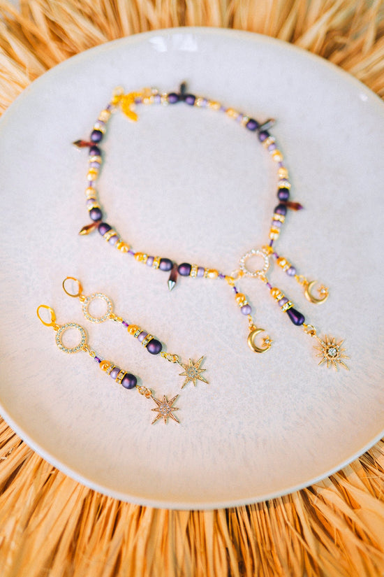 Star necklace Lavender necklace Celestial jewellery Choker Boho jewellery Moon necklace Locket Fairy jewellery Pearl choker Boho jewellery