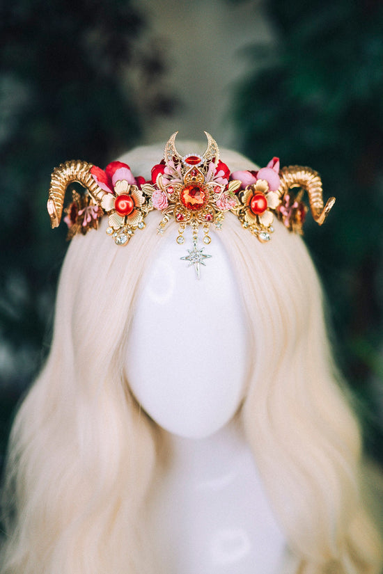 Aries Crown Zodiac Signs jewellery Fairy crown Gold horns Headpiece Gold tiara Birthday crown Flower crown Burning Man Halloween Accessories