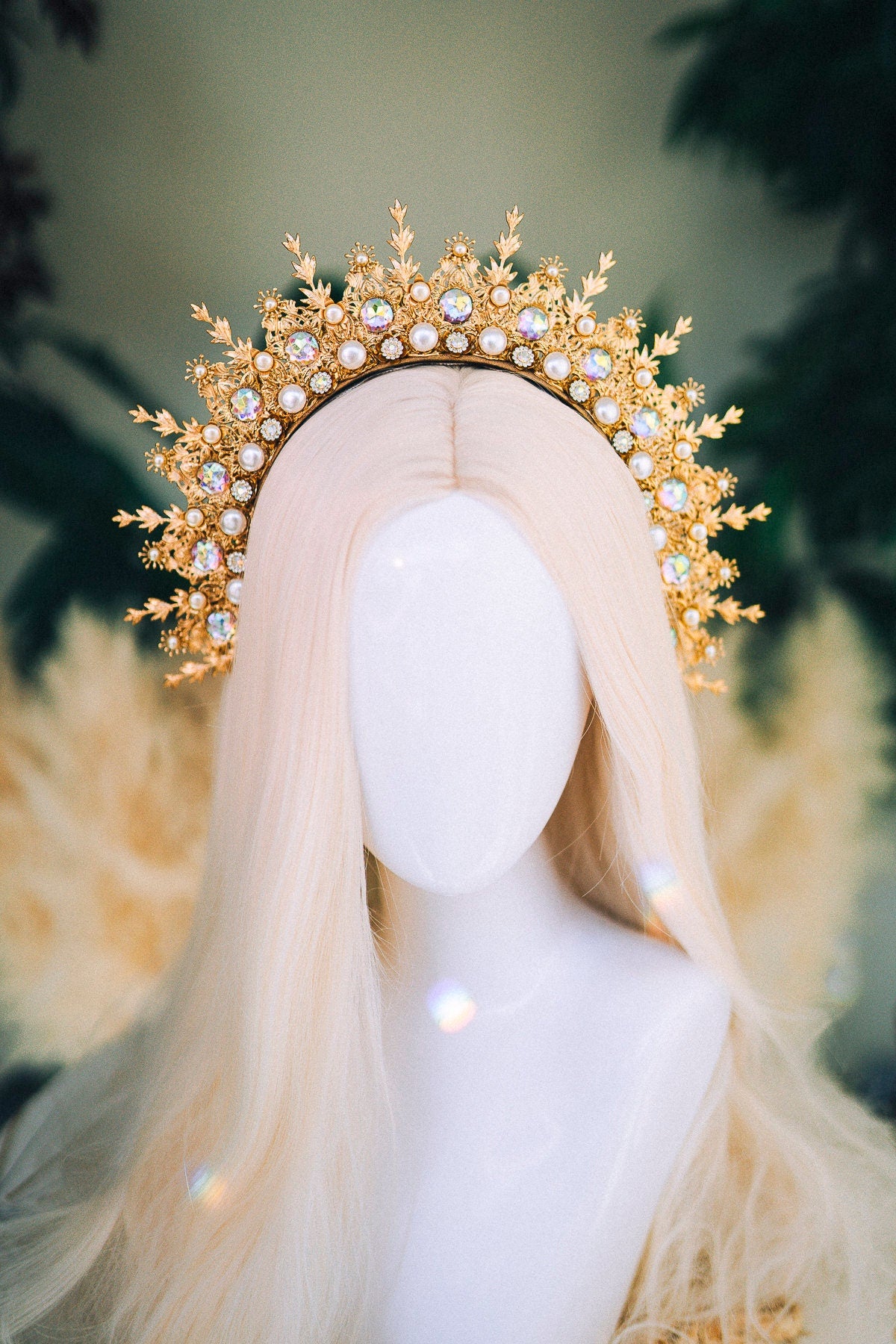 Gold halo crown Festival headpiece Wedding Tiara Bridal headpiece Flower crown Halo headband Jewellery Halloween Accessories Fairy crown