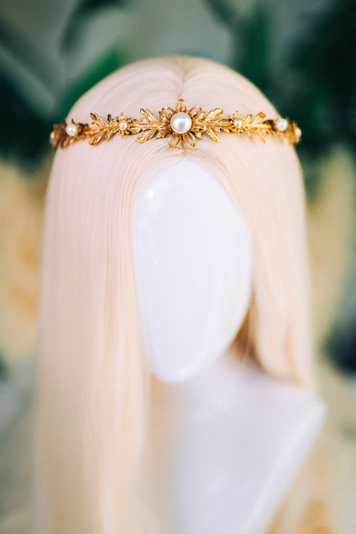 Beige Flower Crown Flower Tiara Celestial Gold Wedding Headpiece Headband Fairy White Flower Wedding Crown Boho Bride Crystal Crown