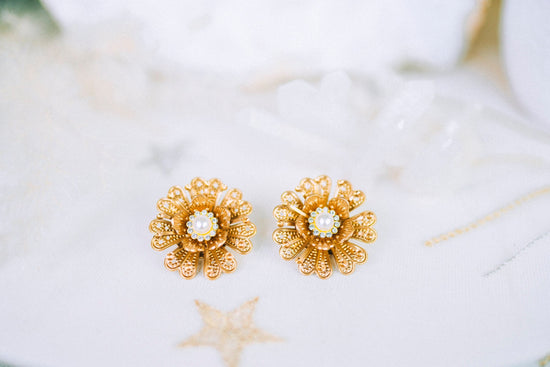 Flower earrings Festival earrings Gold earrings Summer earrings Wedding accessories Beige earrings Bridal earrings Boho