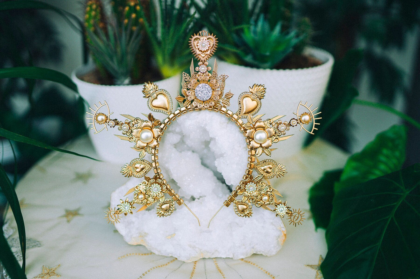 Halo Gold crown Jewellery Flower crown Bridal headpiece Celestial jewellery Krone Crown Headdress Frida Kahlo Wedding crown Halloween Boho