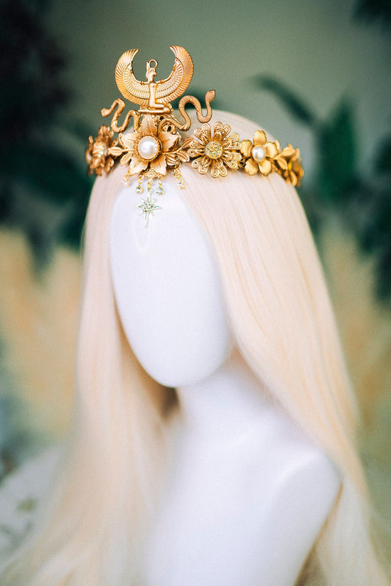 Cleopatra Crown Egypt princess Tiara Headpiece Headdress Gold crown Halloween Fairy crown Goddess Crown Burning man Jewellery Accessories