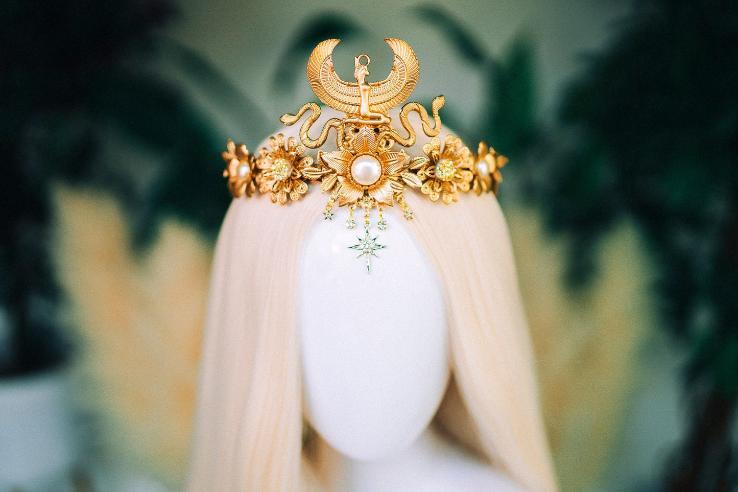 Cleopatra Gold Crown, Egyptian Festival Crown, Handmade Luxury Headpiece, Mardi Gras Costume, Halloween Egyptian Tiara, Goddess Crown