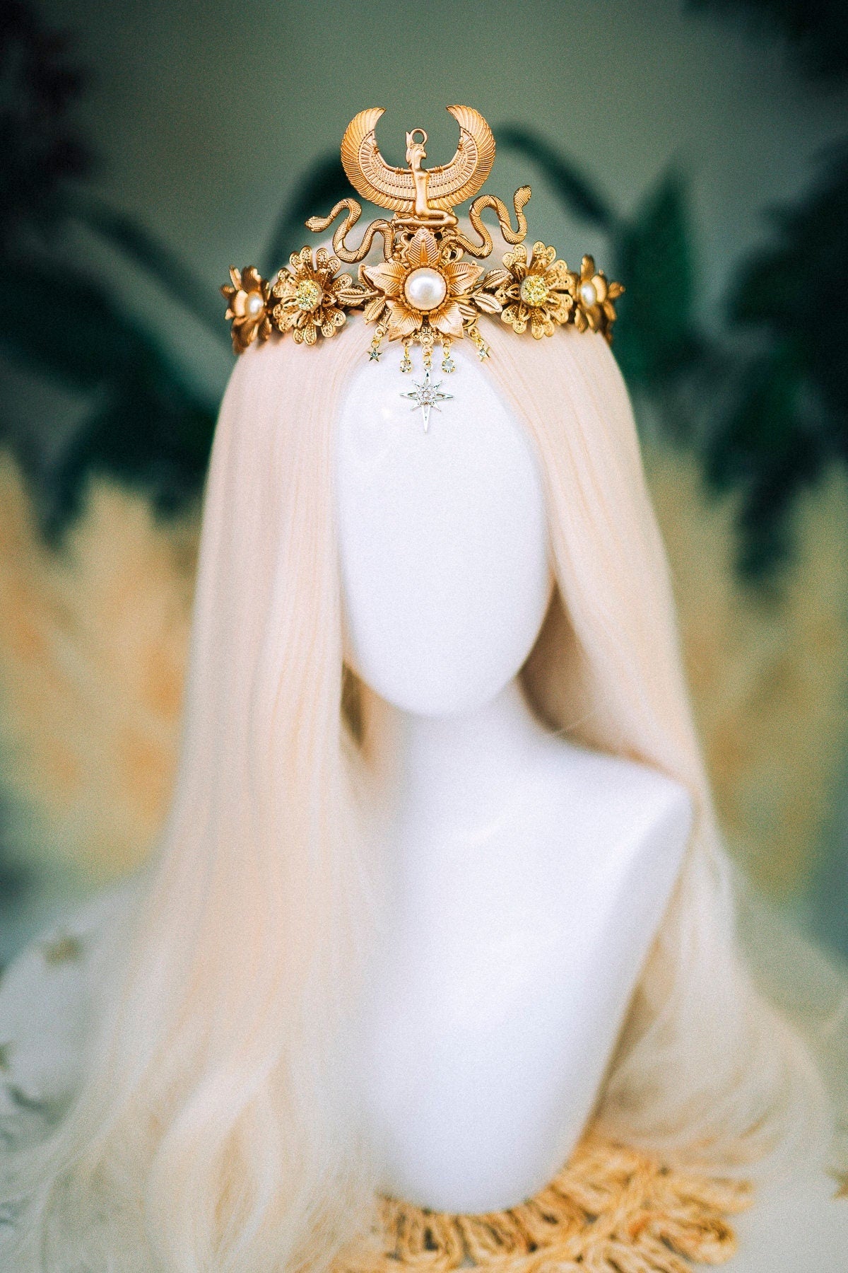 Cleopatra Gold Crown, Egyptian Festival Crown, Handmade Luxury Headpiece, Mardi Gras Costume, Halloween Egyptian Tiara, Goddess Crown