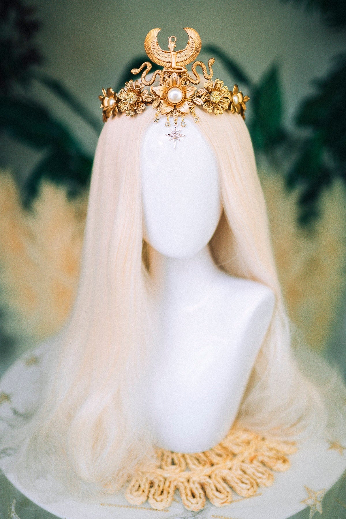 Cleopatra Crown Egypt princess Tiara Headpiece Headdress Gold crown Halloween Fairy crown Goddess Crown Burning man Jewellery Accessories