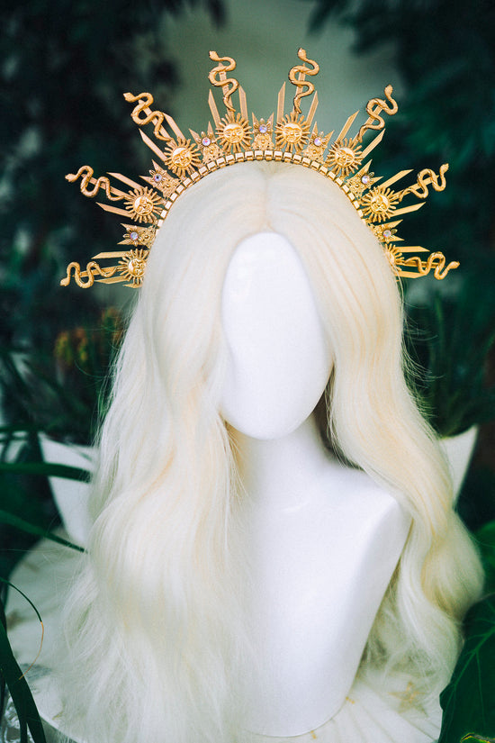 Gold halo crown, Festival headpiece, Medusa crown, Bridal headpiece, Wedding crown, Gold crown, Halloween costume, Fairy crown, Flower crown