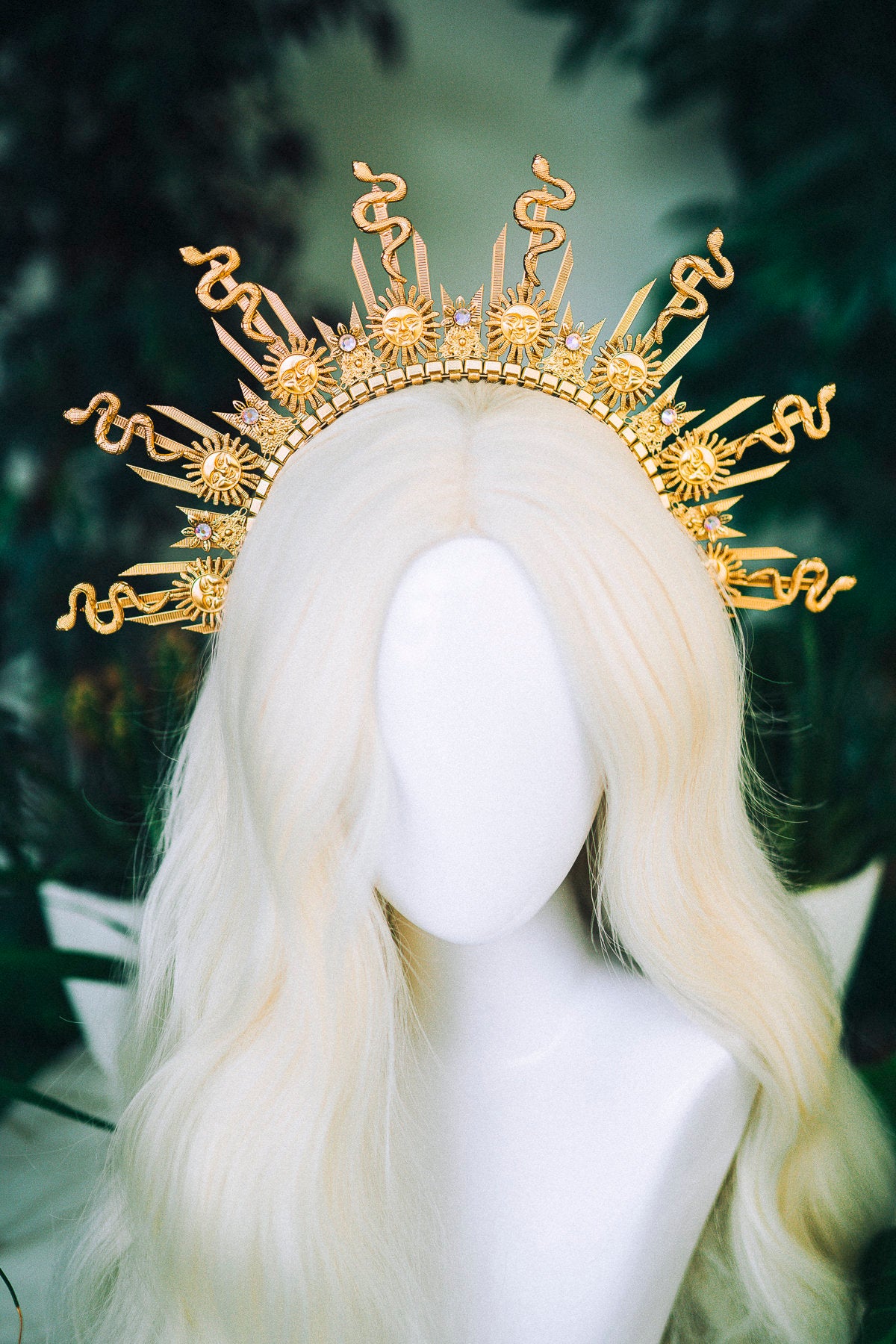 Gold halo crown, Festival headpiece, Medusa crown, Bridal headpiece, Wedding crown, Gold crown, Halloween costume, Fairy crown, Flower crown